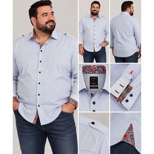 Absolute Rebellion Men's 3XL Slim Fit Blue Striped Long Sleeve Shirt(7-b10)